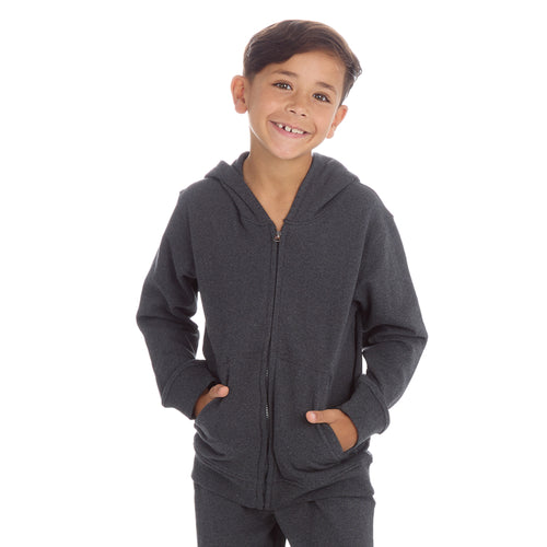 Boys Plain Cotton Rich Tracksuit Zip Up Hoodie and Joggers Set Charcoal