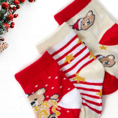 Babies Cotton Rich Christmas Design Socks 3 Pairs Teddy