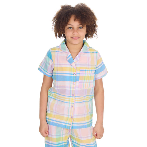 Girls Light Pink Check Woven Pyjama Set