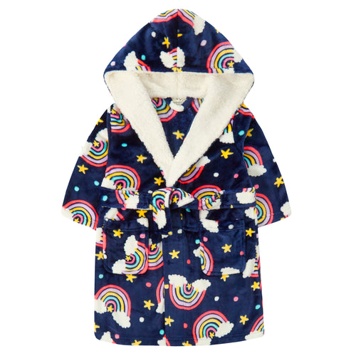 Personalised Girls Rainbow Navy Robe