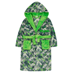  Personalised Boys Green Pixel Hooded Dressing Gown with Green Thread Embroidery