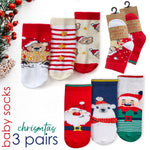 Babies Cotton Rich Christmas Design Socks 3 Pairs Teddy