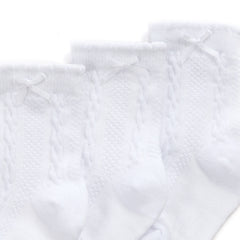 Baby Cable Bow White Socks 3 Pairs