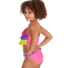 Girls Purple Frill Floral Bikini Swimsuit