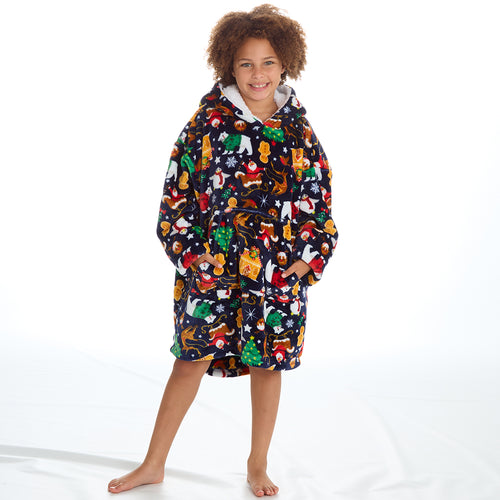 Girls Christmas Print Oversized Blanket Hoodie