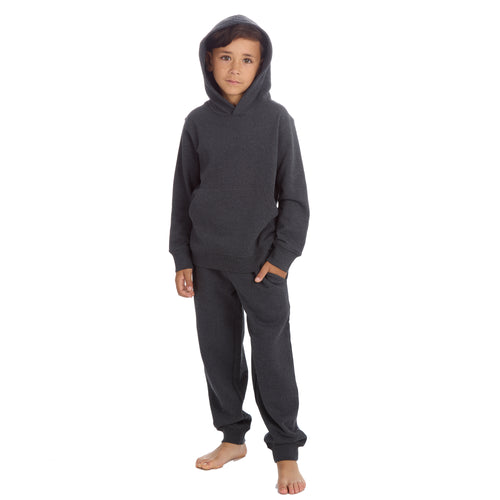 Boys Plain Cotton Rich Tracksuit Hooded Sweatshirt and Joggers Set Charcoal