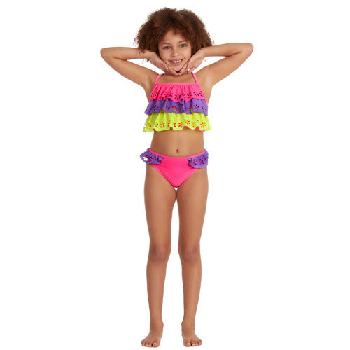 Girls Purple Frill Floral Bikini Swimsuit