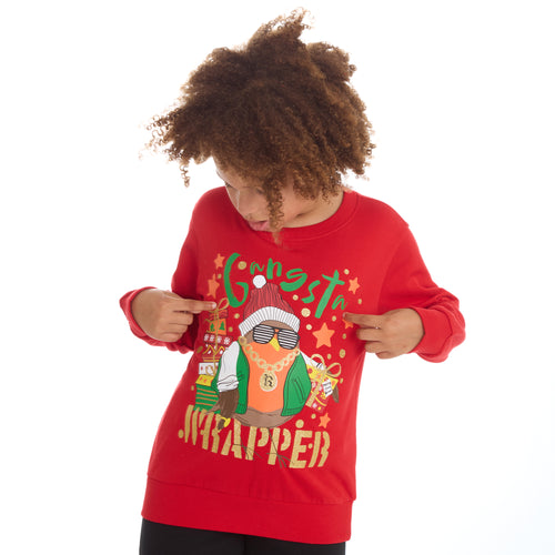 Kids Christmas Sweatshirt With Cuffed Hems Red