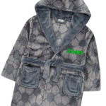  Personalised Boys Grey Football Hooded Dressing Gown with Green Thread Embroidery