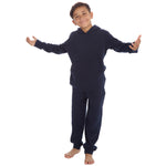 Boys Plain Cotton Rich Tracksuit Hooded Sweatshirt and Joggers Set Navy