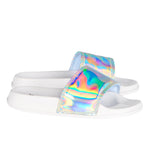 Girls Holographic White Sliders