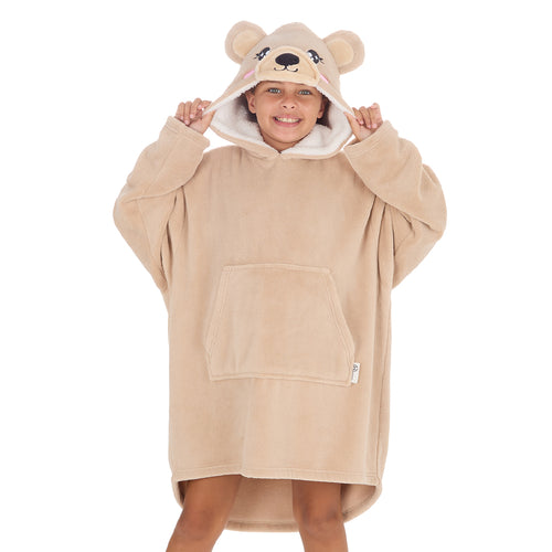 Girls Beige Teddy Oversized Blanket Hoodie