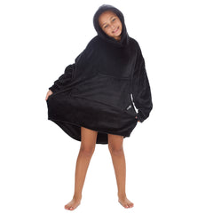 Girls Shimmering Black Oversized Blanket Hoodie