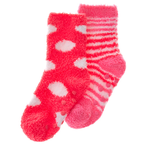 Baby Girls Sherpa Slipper Socks with Grippers Pink Dot