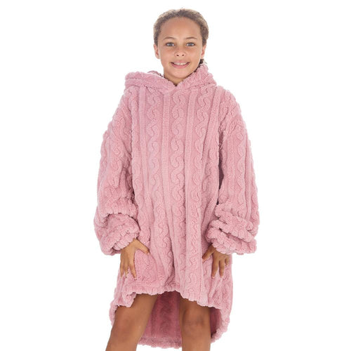 Girls Pink Cable Oversized Blanket Hoodie