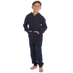 Boys Plain Cotton Rich Tracksuit Hooded Sweatshirt and Joggers Set Navy