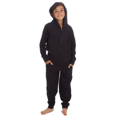 Boys Plain Cotton Rich Tracksuit Zip Up Hoodie and Joggers Set Black