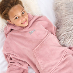 Personalised Girls Blush Pink Plain Oversized Blanket Hoodie