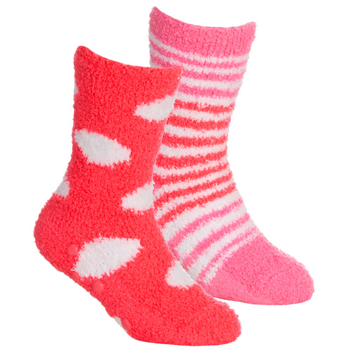 Baby Girls Sherpa Slipper Socks with Grippers Pink Dot