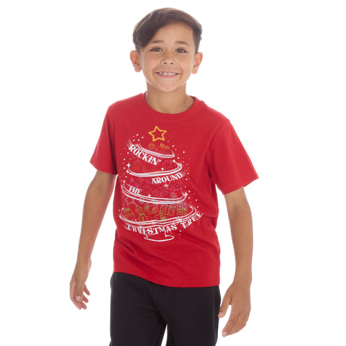 Kids Christmas Novelty Print Short Sleeve T-Shirt Red