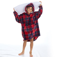 Boys Red Checked Oversized Blanket Hoodie