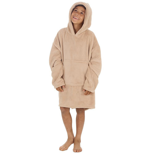 Boys Beige Toffee Plain Oversized Blanket Hoodie