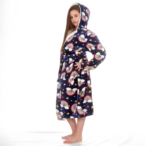 Girls Rainbow Navy Robe