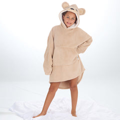 Girls Beige Teddy Oversized Blanket Hoodie