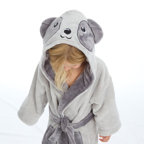 Girls Panda Grey Robe