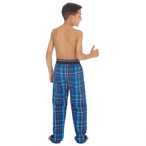 Boys Dark Blue Check Long Pyjama Bottoms