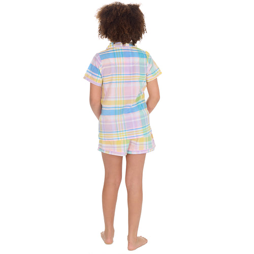 Girls Light Pink Check Short Sleeved Pyjama Set