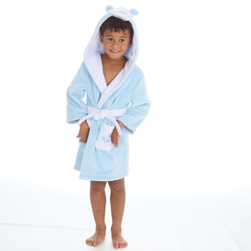 Kids Teddy Bear Dressing Gown with Hood Blue