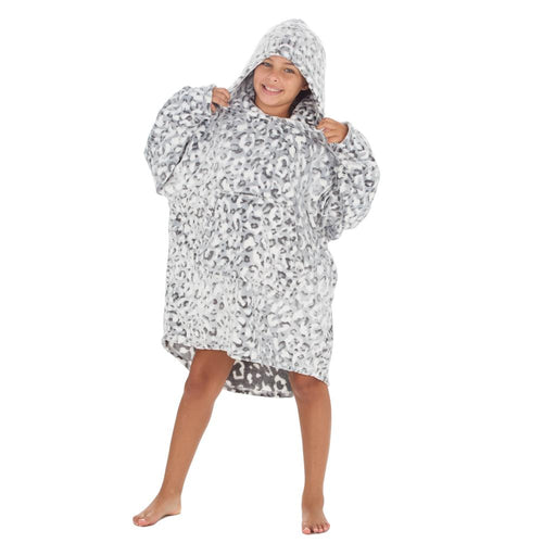 Girls Silver Leopard Oversized Blanket Hoodie