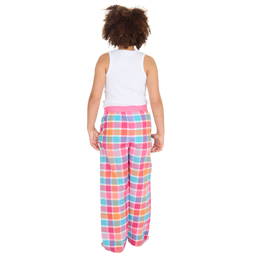 Girls Hot Pink Check Woven Pyjama Bottoms