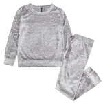 Girls Crushed Velvet Silver Lounge Set