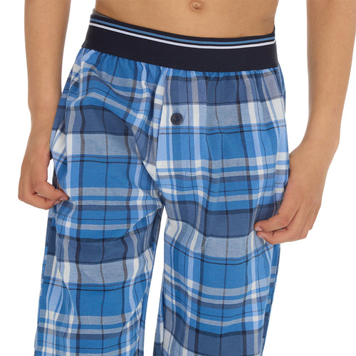 Boys Light Blue Check Long Pyjama Bottoms