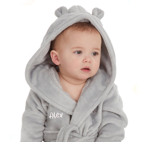 Personalised Baby Bear Ears Grey Robe