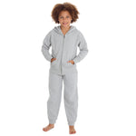 Boys Girls Plain Cotton Rich Tracksuit Zip Up Hoodie and Joggers Set Grey