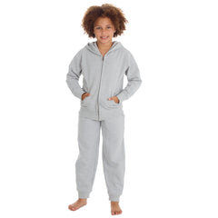 Boys Girls Plain Cotton Rich Tracksuit Zip Up Hoodie and Joggers Set Grey