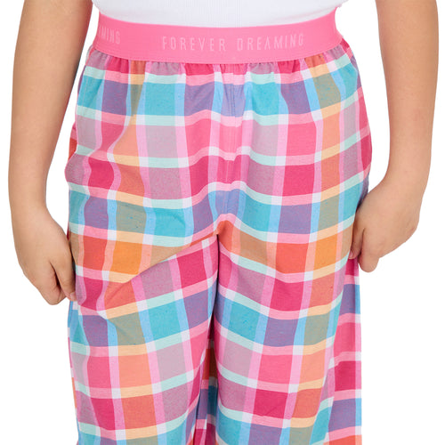 Girls Hot Pink Check Woven Pyjama Bottoms