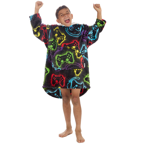 Boys Gamer Print Oversized Blanket Hoodie