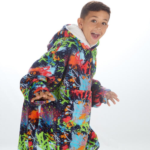 Boys Graffiti Print Oversized Blanket Hoodie