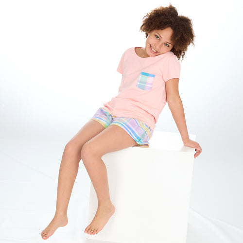 Girls Pink Short Sleeved Pyjama Set