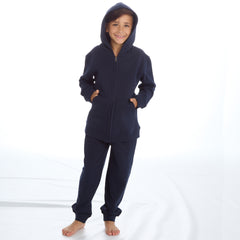 Boys Plain Cotton Rich Tracksuit Zip Up Hoodie and Joggers Set Navy