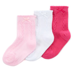 Baby Cable Bow Pink Socks 3 Pairs