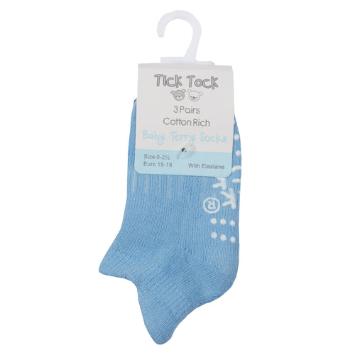 Baby Non Slip Blue Terry Socks 3 Pairs