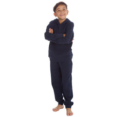 Boys Plain Cotton Rich Tracksuit Hooded Sweatshirt and Joggers Set Navy