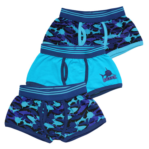 Boys Trunks Fit Boxers Cotton Rich Underwear 3 Pack Shark