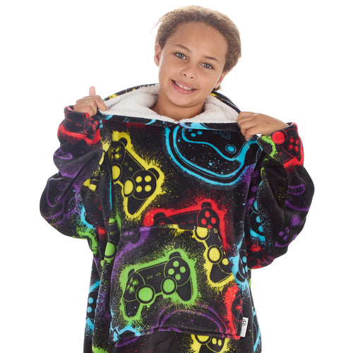 Girls Gamer Print Oversized Blanket Hoodie