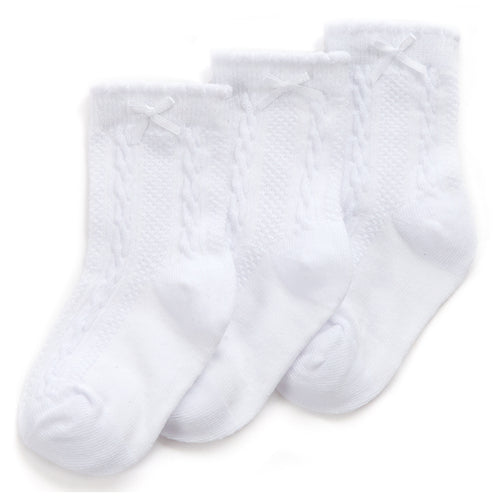 Baby Cable Bow White Socks 3 Pairs